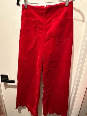 ANTHROPOLOGIE The Colette Crop Velvet Ruffle-Hem Pants by Maeve